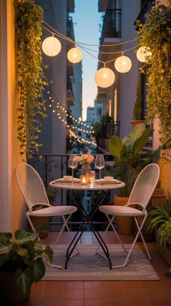 21 stylish apartment balcony this season 17 Compact bistro -esset for romantic dinner outdoors under lanterns 1