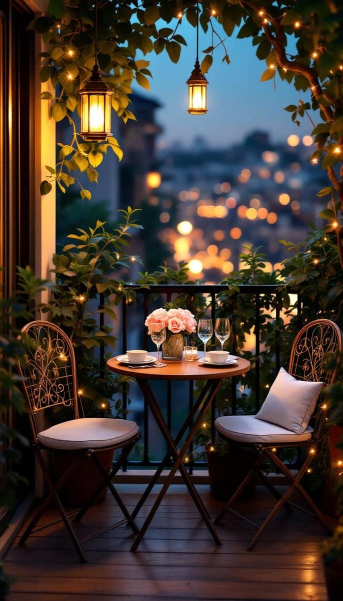 21 stylish apartment balcony this season 18 Compact bistro -esset for romantic dinner outdoors under lanterns 1