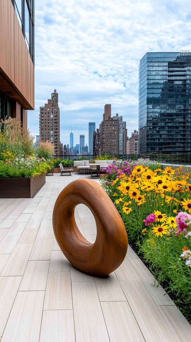 23 verträumte Dachterrasse Designs für modernes Leben im Freien 37 Skulpturenweg der zeitgenössischen Kunst, umgeben von einheimischen Wildblumen 1