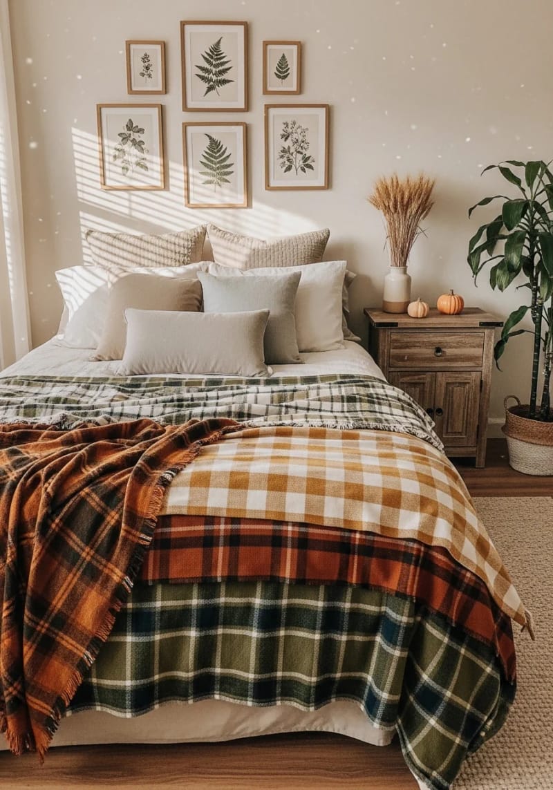 21 Cozy autumn bedroom decoration ideas to try 7 this autumn 7 Cozy plaid throwing ceiling over bed 1 layered 1