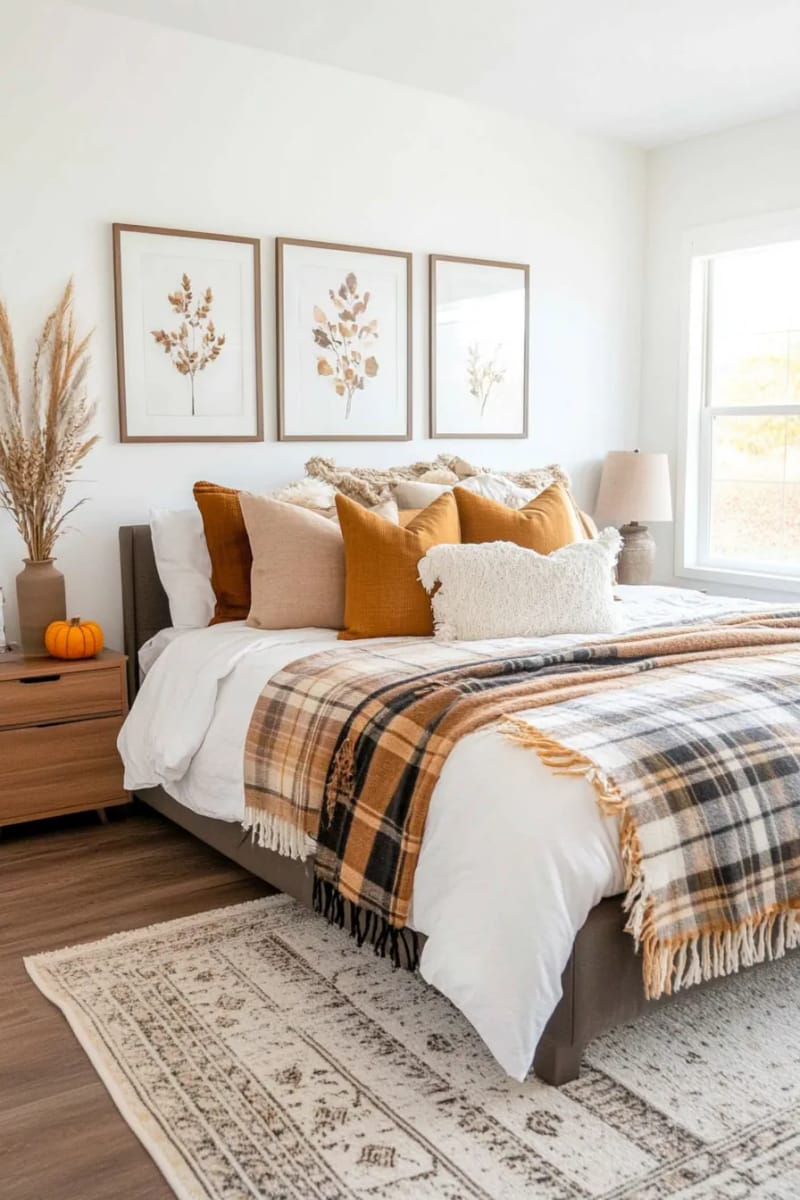 21 Cozy autumn bedroom decorative ideas to try this autumn 8 Cozy plaid throwing ceiling over bed 1 layered 1