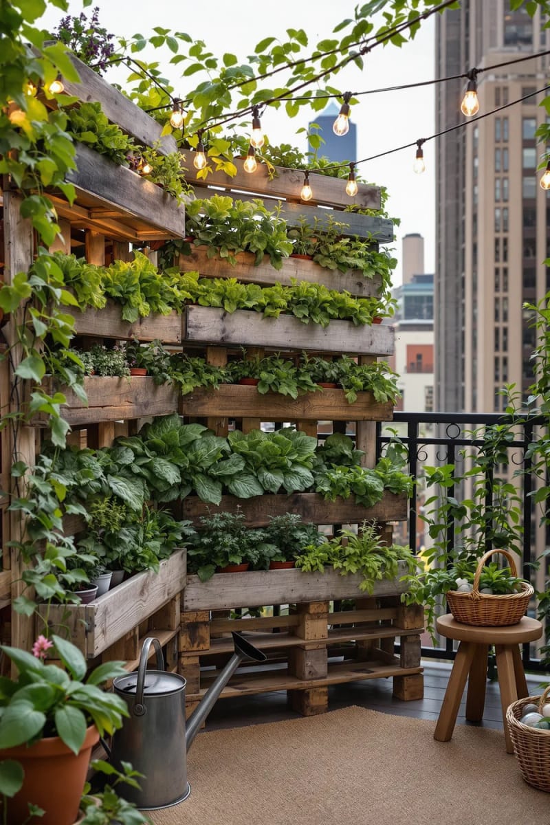19 breathtaking urban garden balcony for a stylish outdoor area 40 Create a pallet garden with salad, kale and spinach for urban greens 1