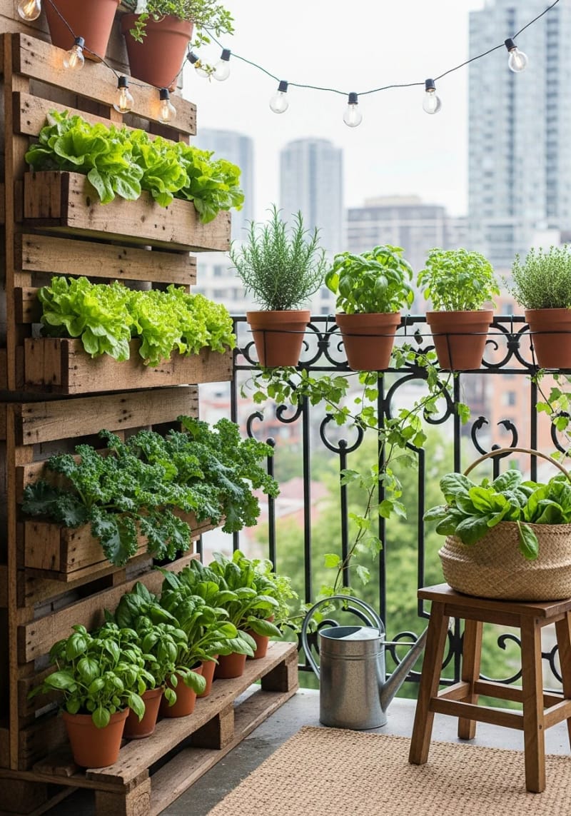 19 breathtaking urban garden balcony for a stylish outside area 41 Create a pallet garden with salad, kale and spinach for urban greens 1