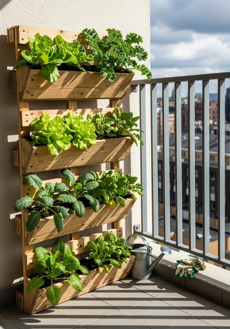 19 breathtaking urban garden balcony for a stylish outdoor area 42 Create a pallet garden with salad, kale and spinach for urban greens 1