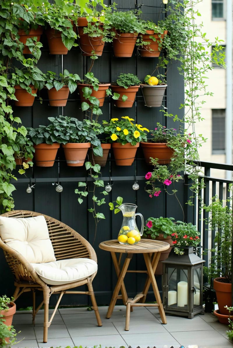 19 breathtaking urban garden balcony for a stylish outside room 5 Create a lush wall of vertical planters with cascading green and flowers 1