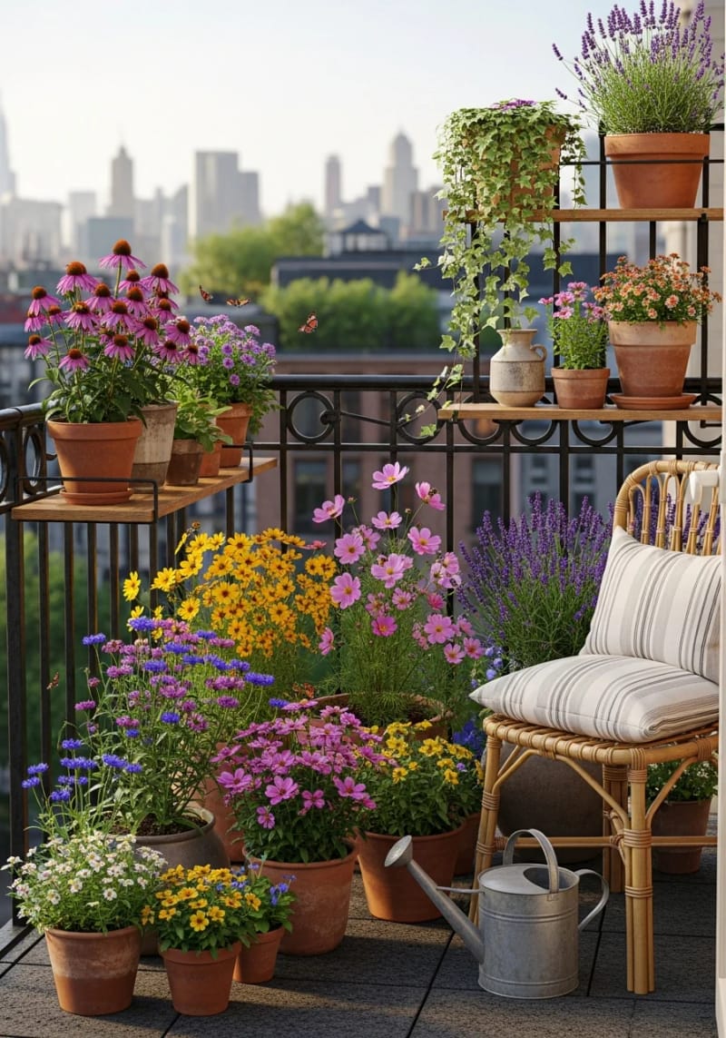 19 breathtaking urban garden balcony for a stylish outside area 36 36 Create a pollinator paradise with balcony flower pots full of wildflowers 1