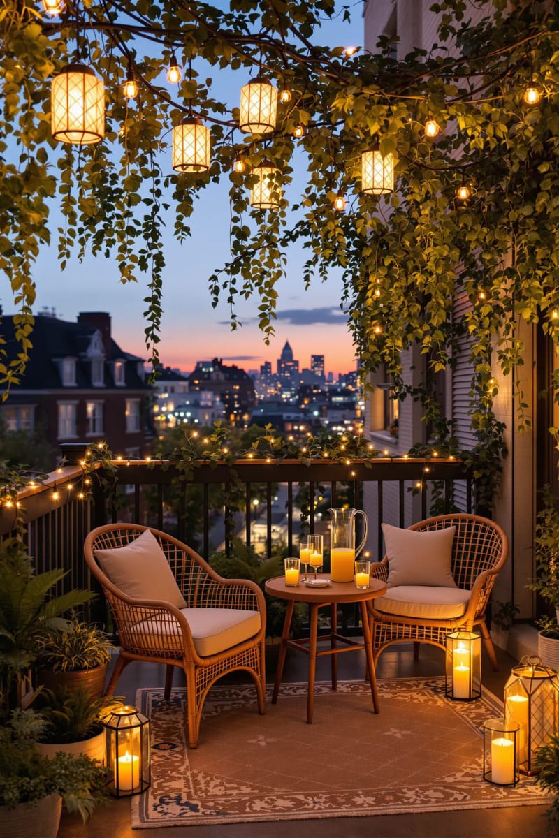 19 breathtaking urban garden balcony for a stylish outdoor area 45 Decorate with lanterns and lush balcony hanging plants for magical evenings 1