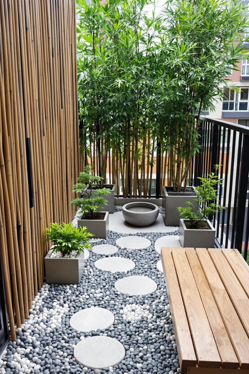 19 breathtaking urban garden balcony for a stylish outdoor area 31 31 Design a balcony with bamboo, pebbles and bonsai trees 1