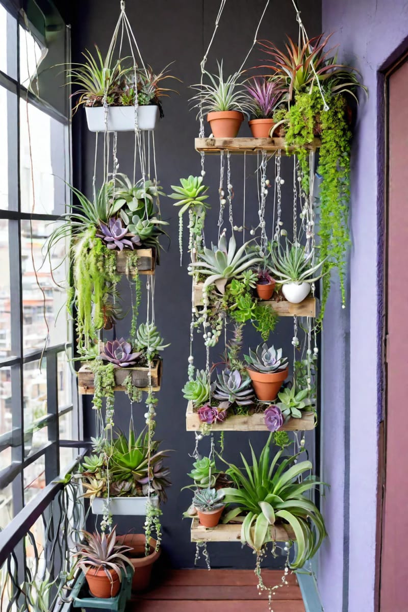 15 unique balcony with hanging plants for urban rooms 25 DIY pallets ceiling shelf for follow -up succulents and air plants 1
