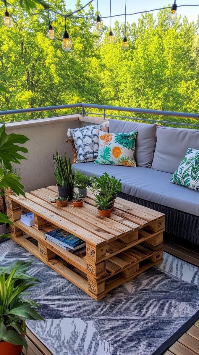 21 stylish apartment balcony this season 45 DIY Palet coffee table with hidden storage for balcony Essentials 1