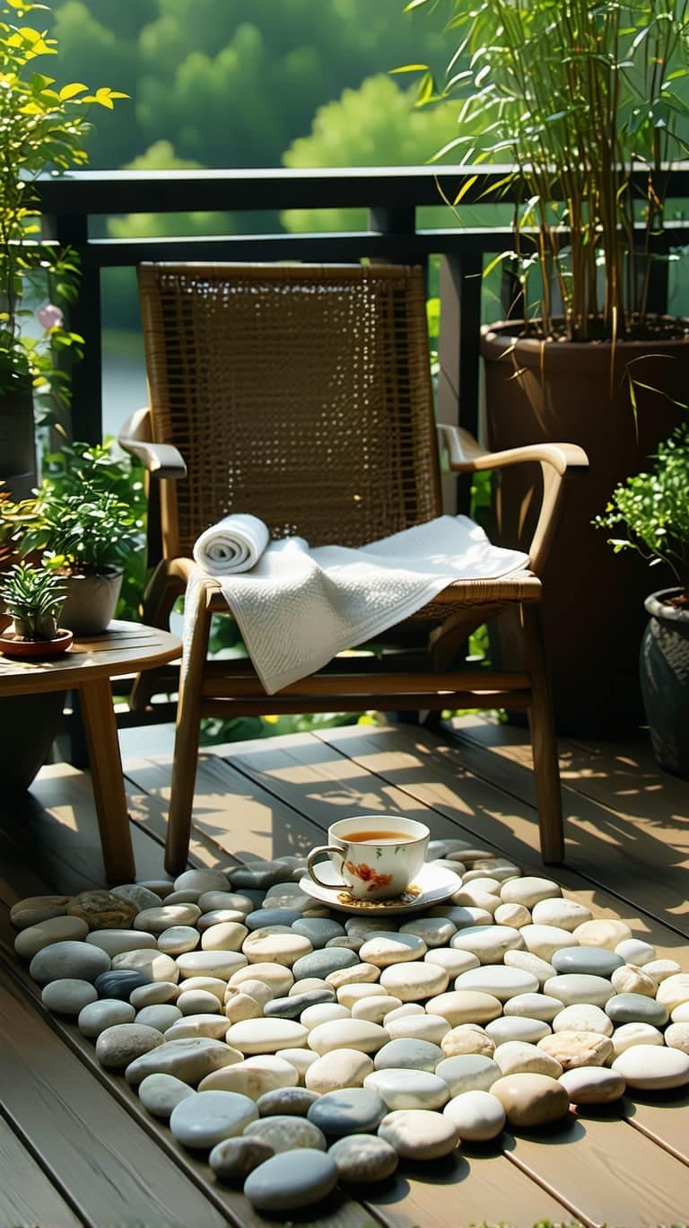 25 gemütliche kleine Balkondesign -Ideen, um Ihren Raum zu erhöhen 79 DIY-Kieselmatte für ein Spa-ähnlicher Barfußerlebnis 1