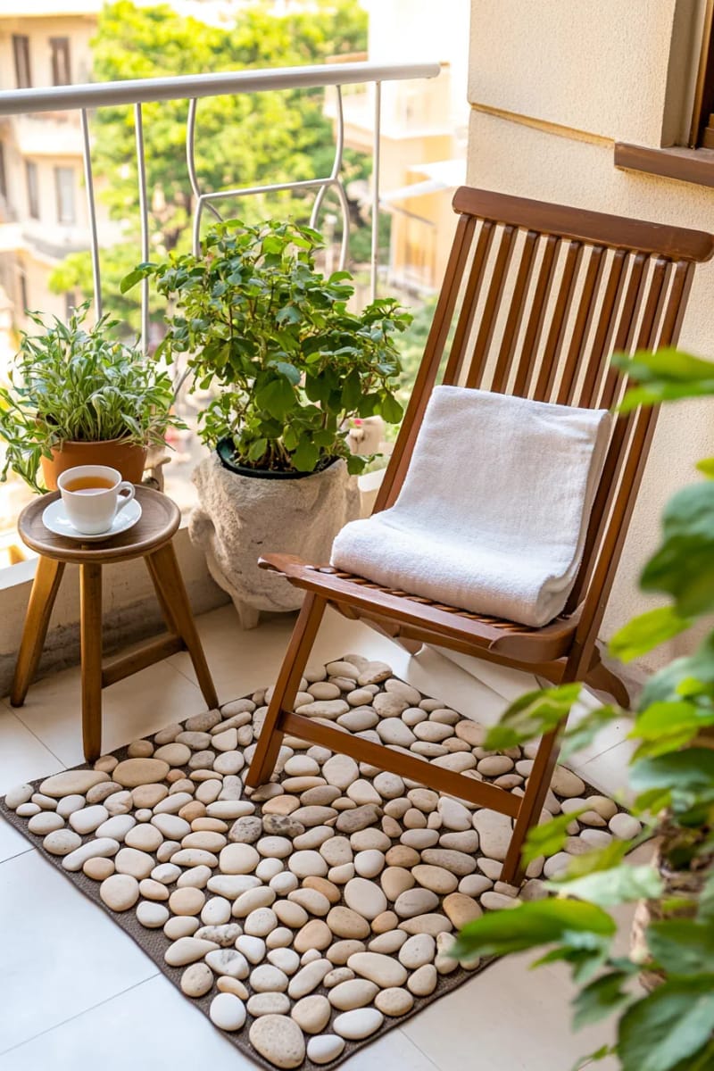 25 gemütliche kleine Balkondesign -Ideen, um Ihren Raum zu erhöhen 81 DIY-Kieselmatte für ein Spa-ähnlicher Barfußerlebnis 1