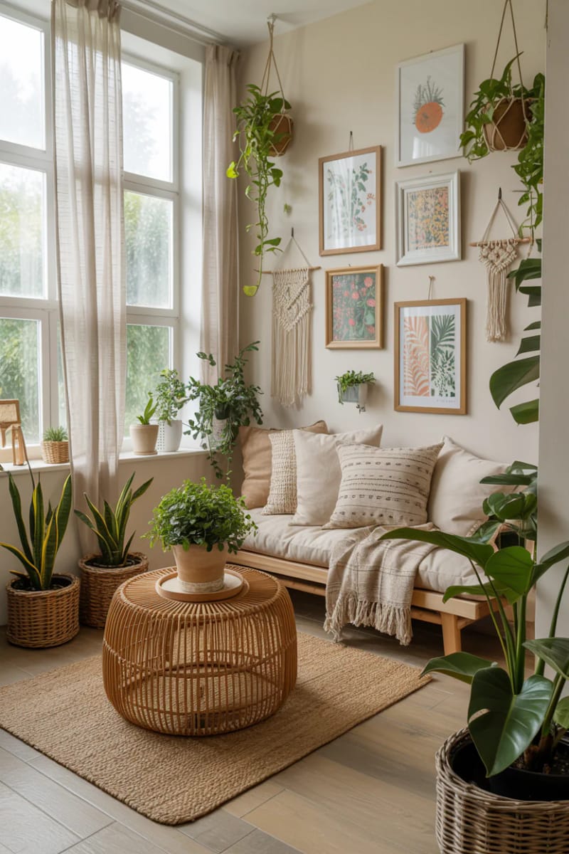 19 small conservatory ideas to illuminate small rooms 46 ECLECTIC Gallery Wall with botanical prints and macrame 1