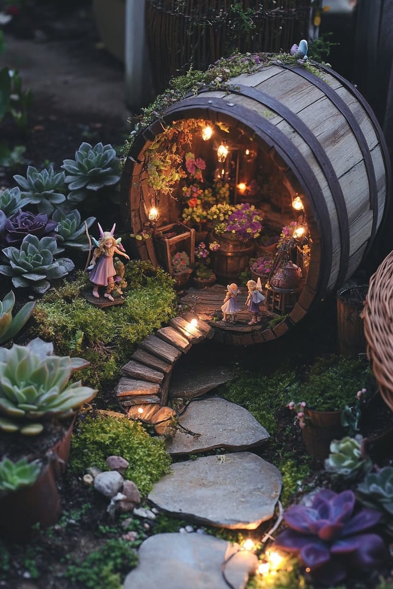 25 Unique Terrace Garden Ideas to Elevate Your Outdoor Space 14 fairy garden village nestled among succulents and mossy stones 1