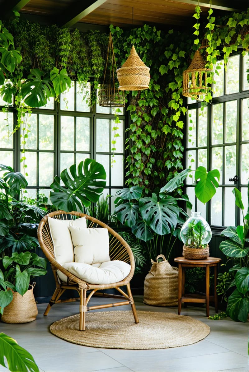 19 small conservatory ideas to open small rooms 24 Soil to ceiling green wall for an interior jungle feeling 1
