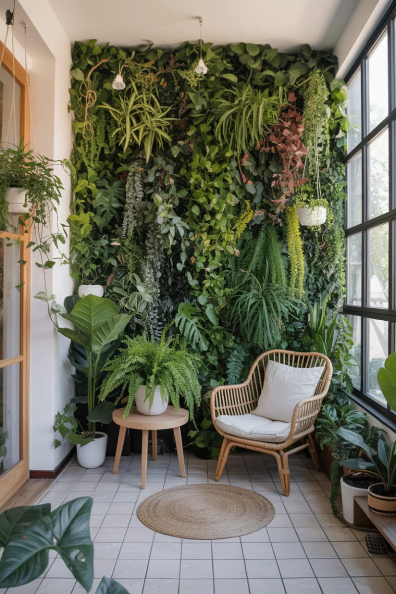 19 small conservatory ideas to open small rooms 25 Soil to ceiling green wall for an interior jungle feeling 1
