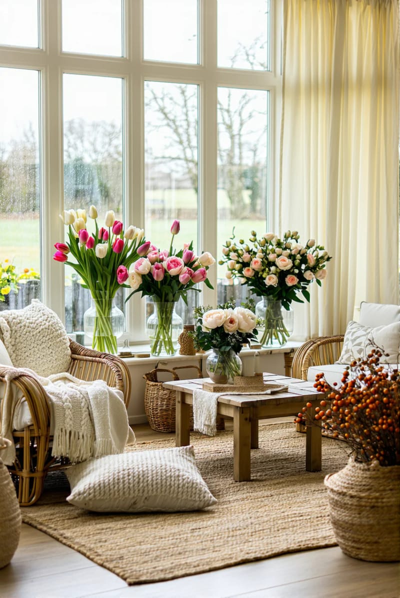 15 beautiful winter garden decoration ideas to refresh your home 38 4 -season -winter garden with layered textiles and seasonal flower arrangements 1