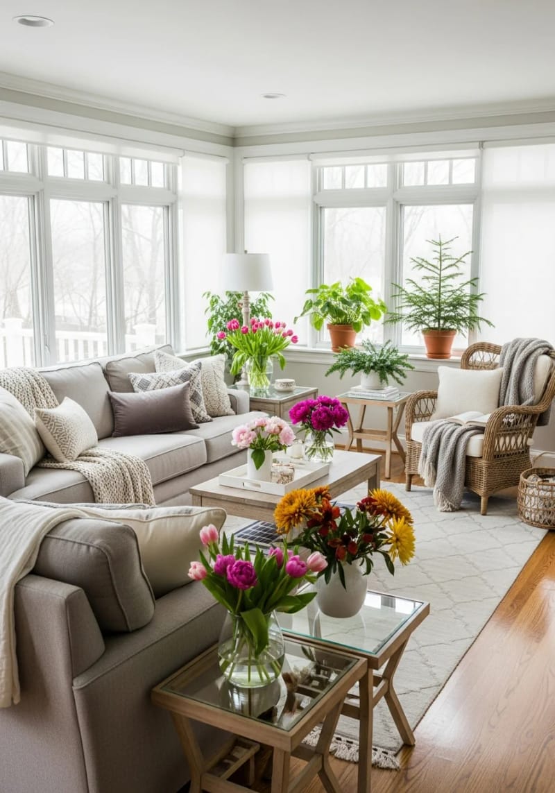 15 wonderful winter garden decoration ideas to refresh your home 39 4 -season -winter garden with layered textiles and seasonal flower arrangements 1