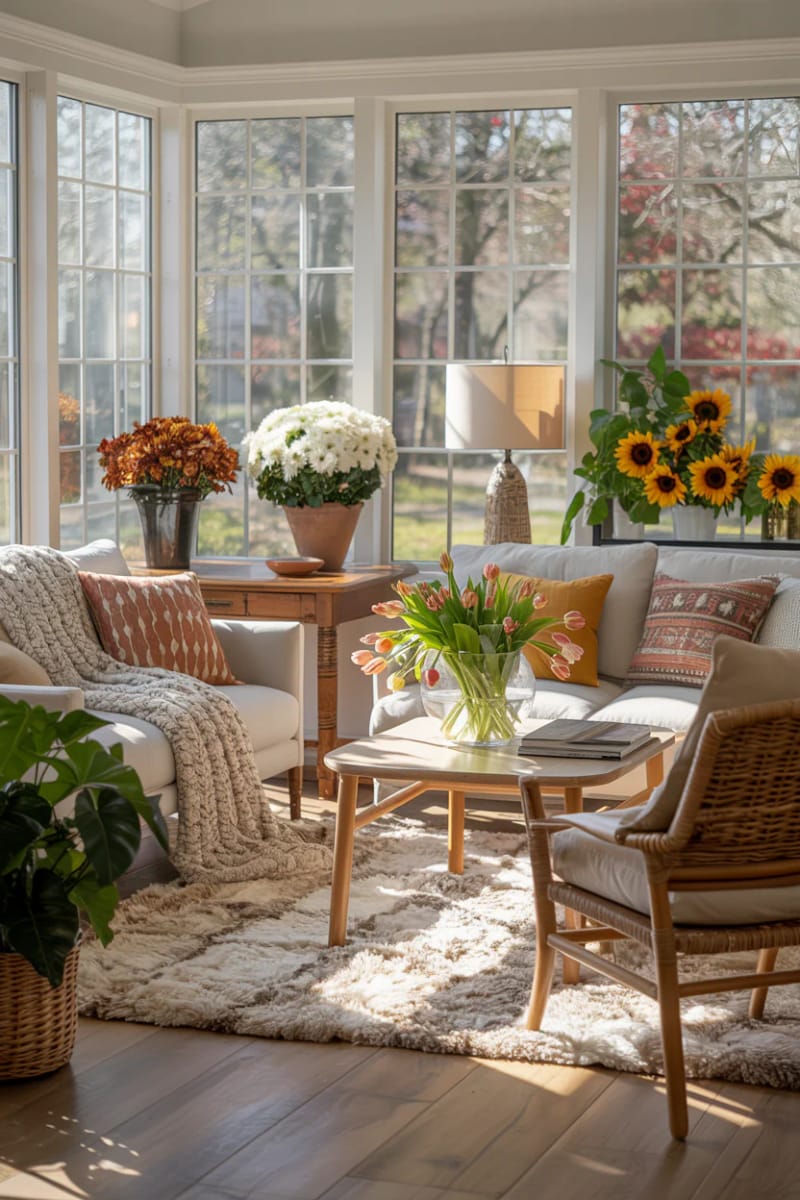 15 beautiful winter garden decoration ideas to refresh your home 40 4 -season -winter garden with layered textiles and seasonal flower arrangements 1