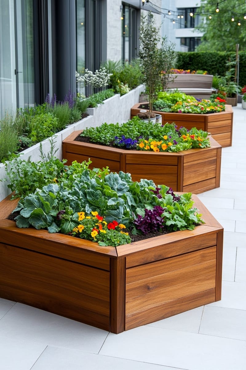 25 Unique Terrace Garden Ideas to Elevate Your Outdoor Space 31 geometric raised beds for vegetables and edible flowers 1