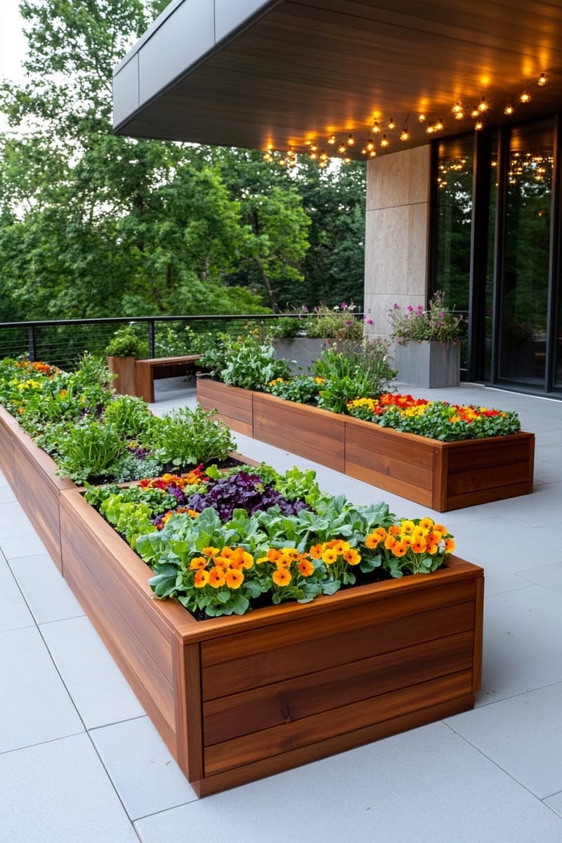25 Unique Terrace Garden Ideas to Elevate Your Outdoor Space 32 geometric raised beds for vegetables and edible flowers 1