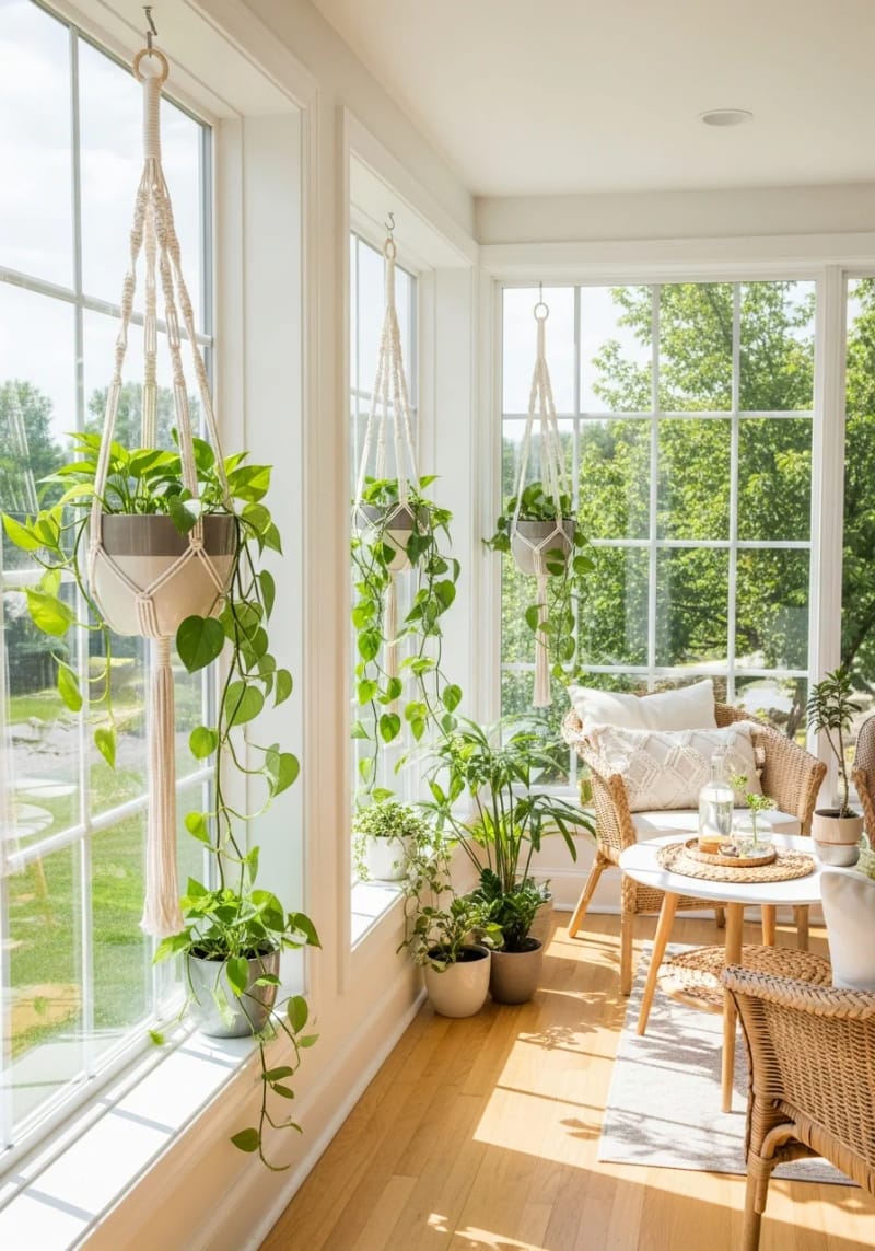 15 beautiful winter garden decoration ideas to refresh your home 7 Hanging macramé planters with subsequent vines in sun-drenched corners 1