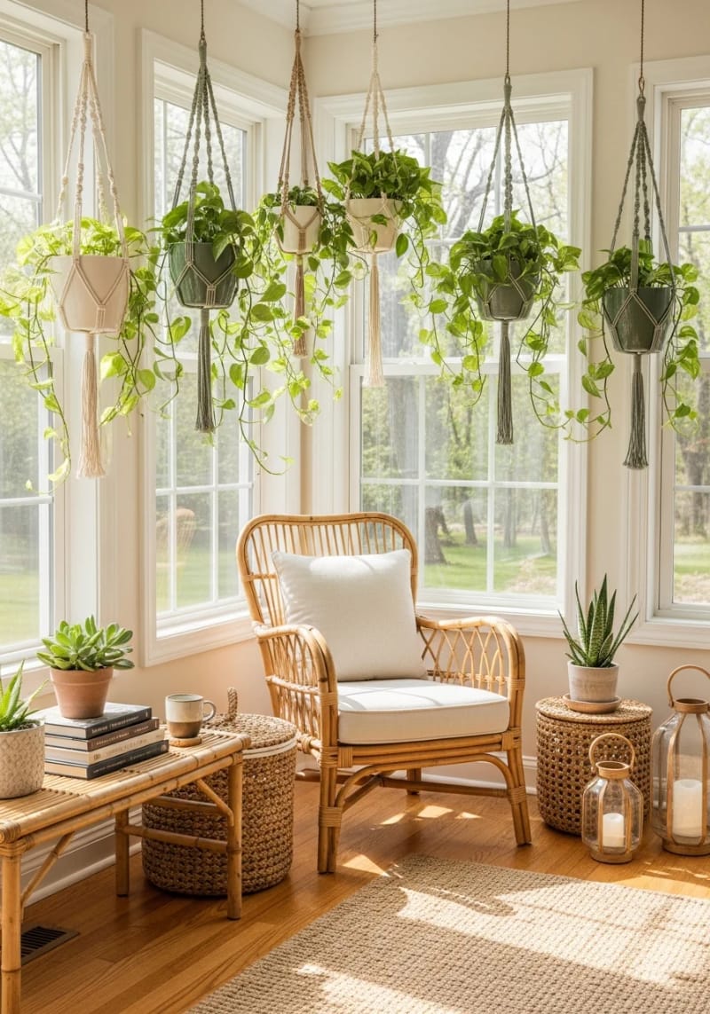 15 beautiful winter garden decoration ideas to refresh your home 8 Hanging macramé planters with subsequent vines in sun-drenched corners 1