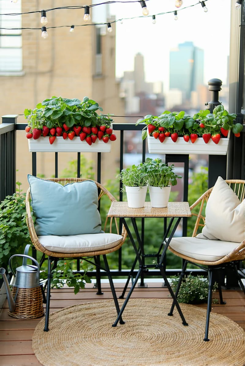 19 breathtaking urban garden balcony for a stylish outdoor area 39 39 Place your railing with strawberry planters for sweet edible decor 1 out of 1