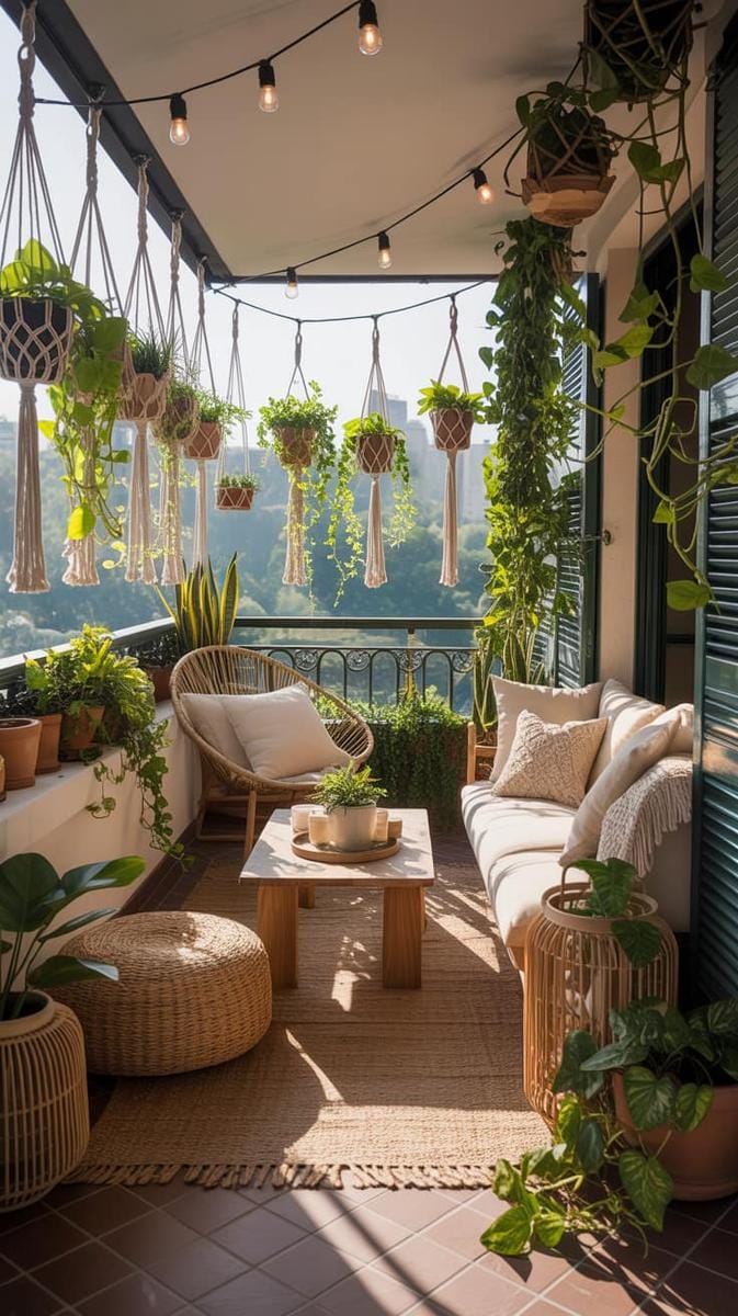 21 stylish apartment balcony this season 3 Macramé plants with the following green for a boho-chic balcony retreat 1