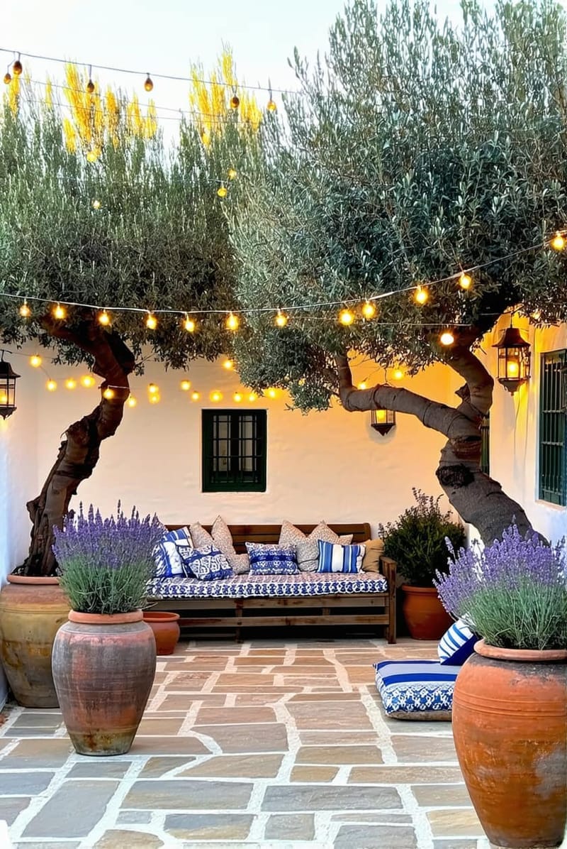 25 Unique Terrace Garden Ideas to Elevate Your Outdoor Space 25 mediterranean oasis with olive trees in large ceramic planters 1