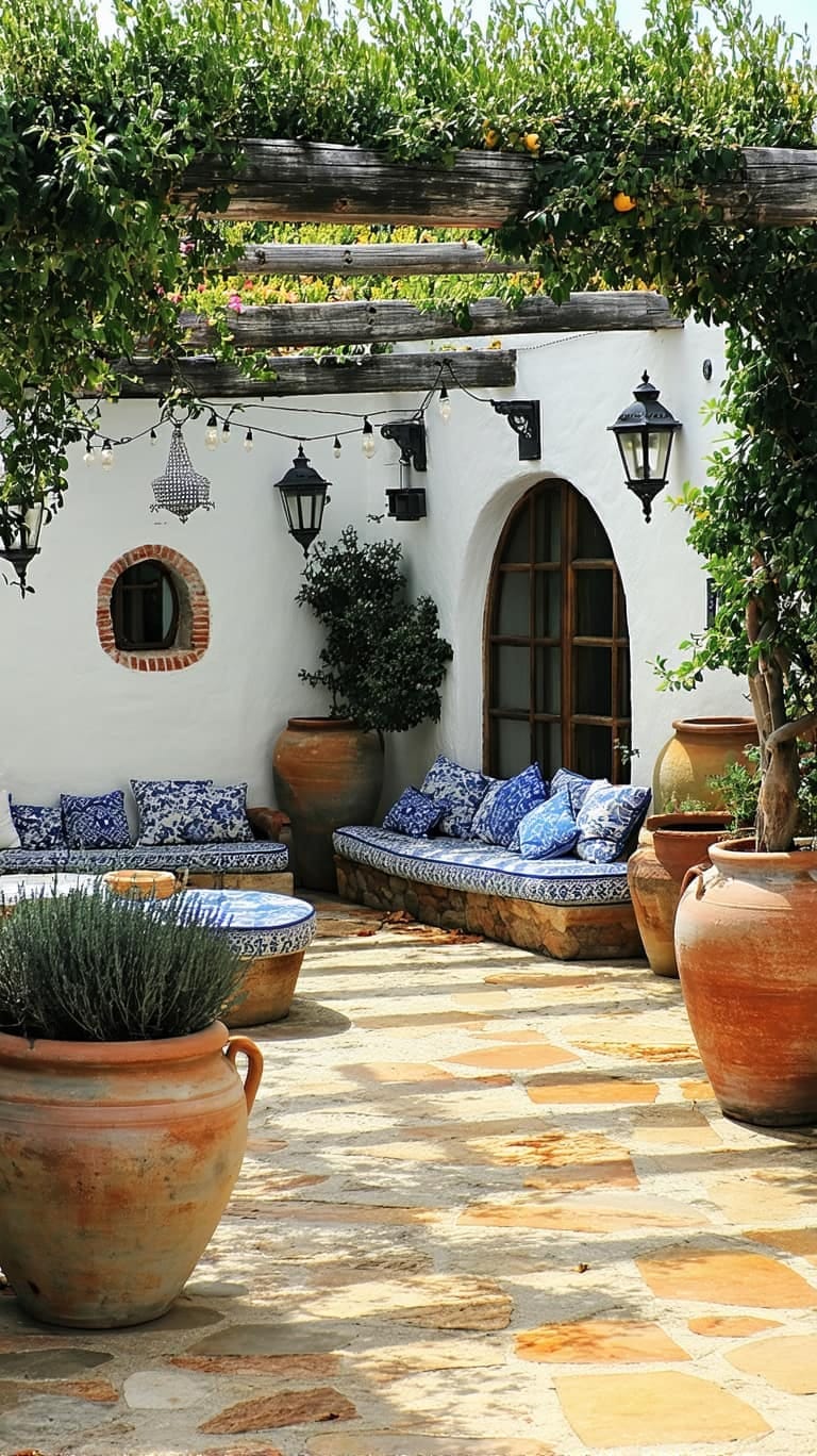 25 Unique Terrace Garden Ideas to Elevate Your Outdoor Space 27 mediterranean oasis with olive trees in large ceramic planters 1