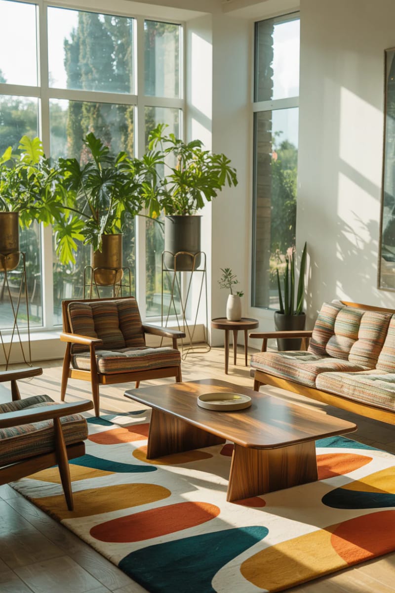 15 wonderful winter garden decoration ideas to refresh your home 36 Modern lounge in the middle of the century with a retro carpet and sculptural plant is 1