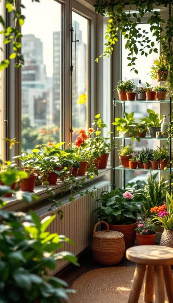 21 stylish apartment balcony this season 37 Mini greenhouse with clear shelves for pot seed and exotic plants 1