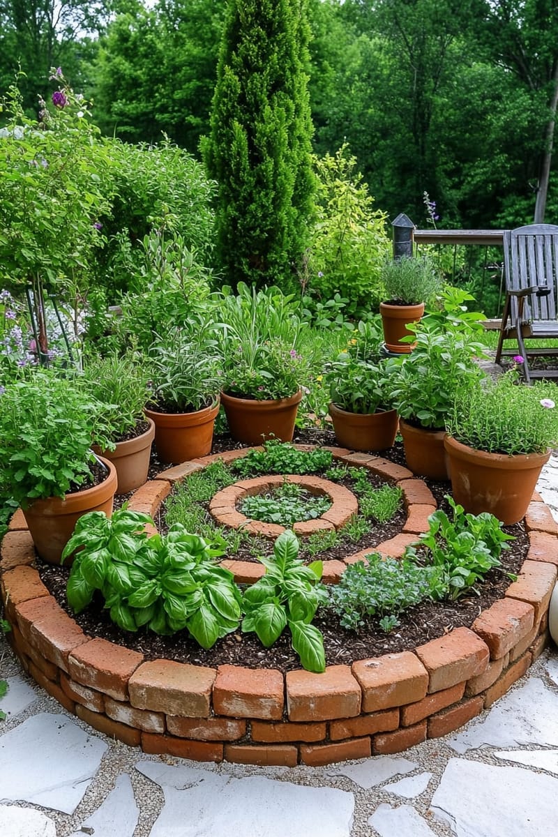 25 Unique Terrace Garden Ideas to Elevate Your Outdoor Space 10 miniature herb spiral in a corner using reclaimed bricks and terracotta pots 1