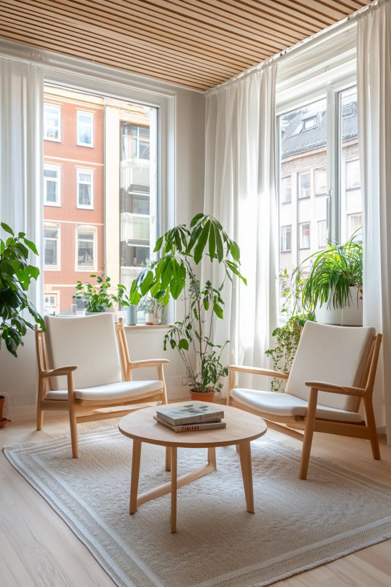 19 small conservatory ideas to open small rooms 30 Minimalist Scandinavian winter garden with light forests and soft neutral 1