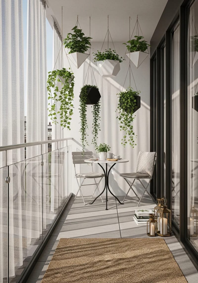 15 unique balcony with hanging plants for urban rooms 14 Modern geometric planters that are hung at different heights 1
