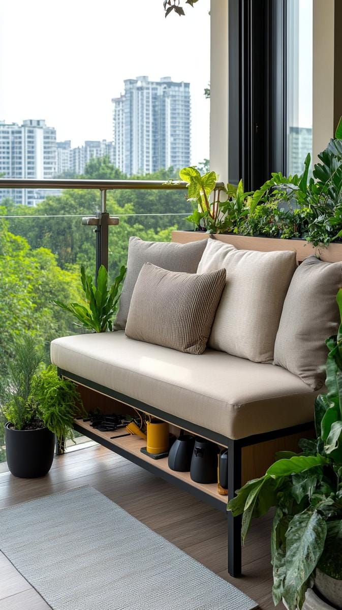 21 stylish apartment balcony this season 21 Multi -purpose storage bank doubles as seating and garden tool organizer 1