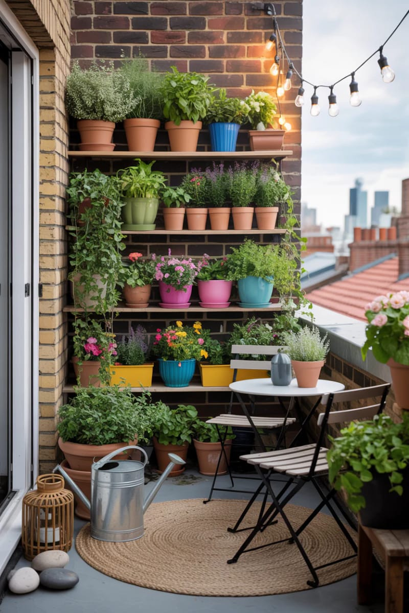 19 breathtaking urban garden balcony for a stylish outdoor area 35 Place embroidered wooden shelves for a compact balcony container garden 1