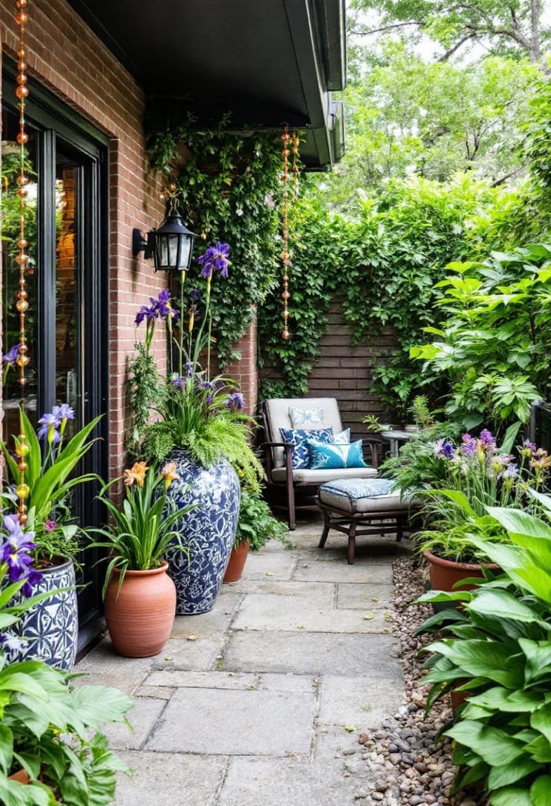 25 Unique Terrace Garden Ideas to Elevate Your Outdoor Space 78 rain garden with water-loving plants and decorative rain chains 1
