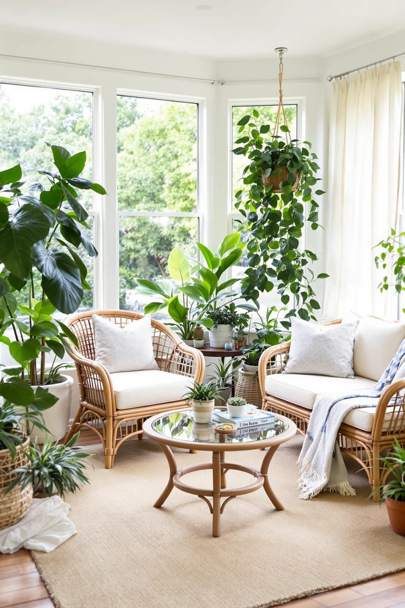 19 small conservatory ideas to illuminate small rooms 3 Rattan furniture and over -shining plants for a cozy small winter garden retreat 1