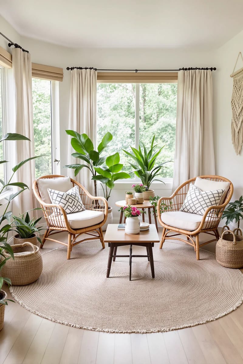 15 beautiful winter garden decoration ideas to refresh your home 4 Rattan Lounge chairs and layered Jute carpets for a cozy boho atmosphere 1
