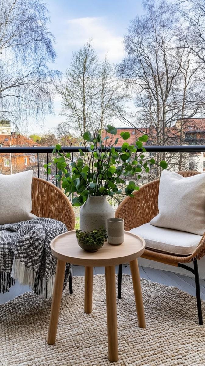 21 stylish apartment balcony this season 10 Scandinavian inspired balcony with minimalist furniture and neutral textiles 1