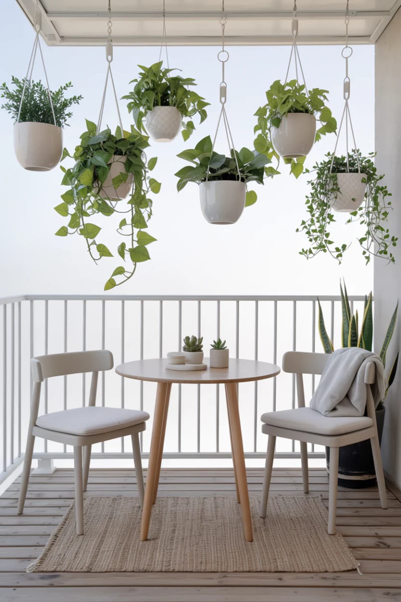 15 unique balcony with hanging plants for urban rooms 39 Scandinavian inspired balcony with white ceramic plants 1