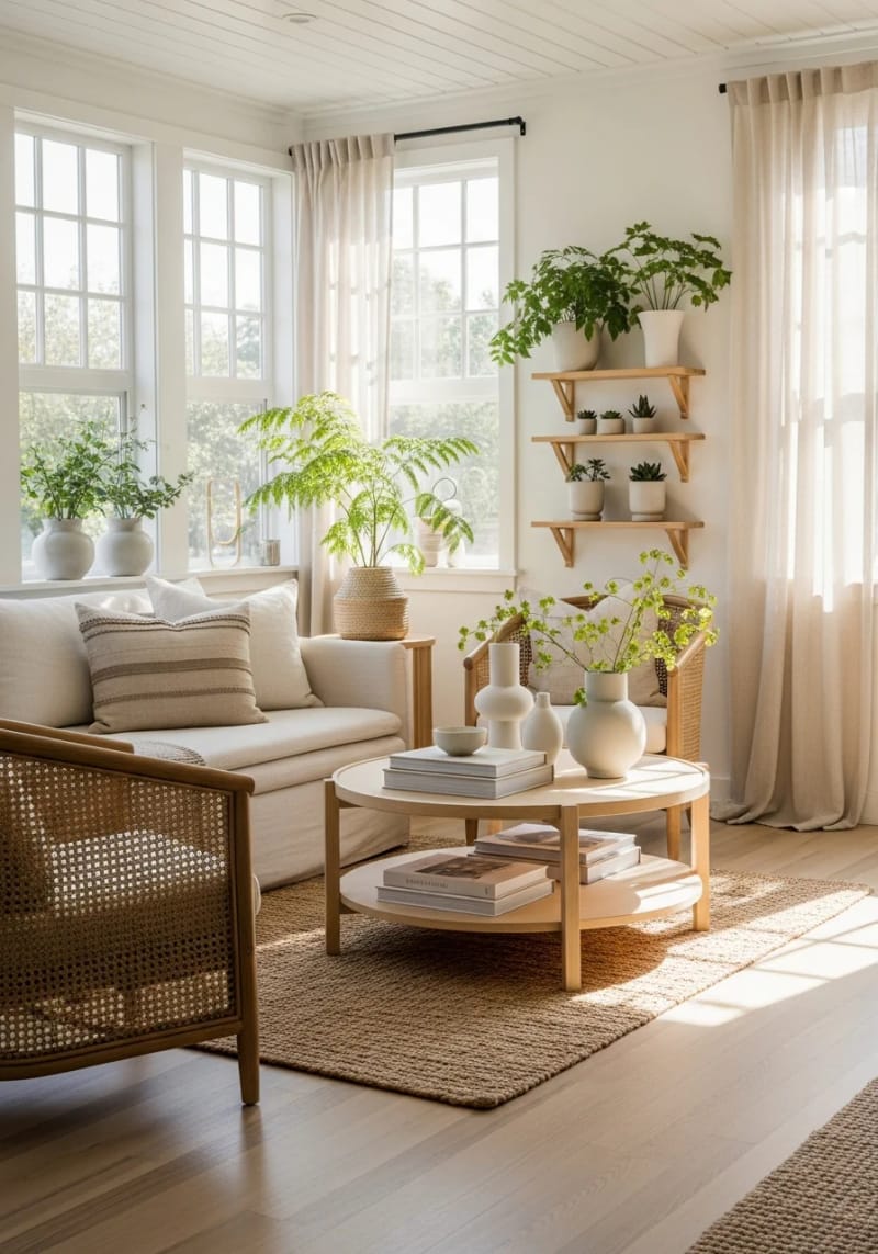 15 beautiful winter garden decoration ideas to refresh your home 41 Scandinavian -inspired winter garden with light wood, soft neutral and leaf ferns 1