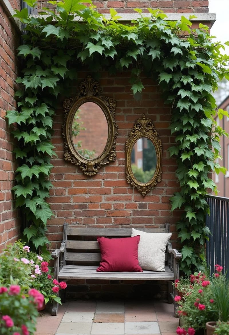 25 Unique Terrace Garden Ideas to Elevate Your Outdoor Space 70 secret garden nook with trailing ivy and antique mirrors 1