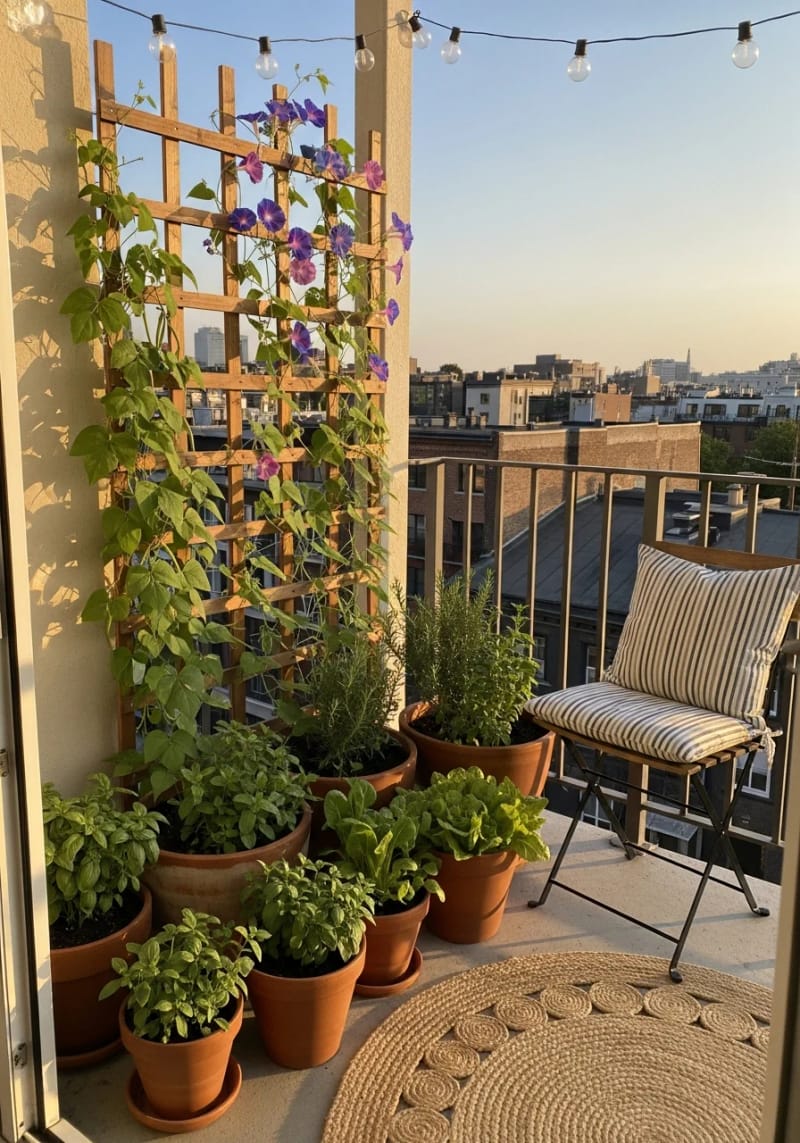 19 breathtaking urban garden balcony for a stylish outdoor area 23 Direct a small balcony grille for climbing beans and morning reasons 1 to 1