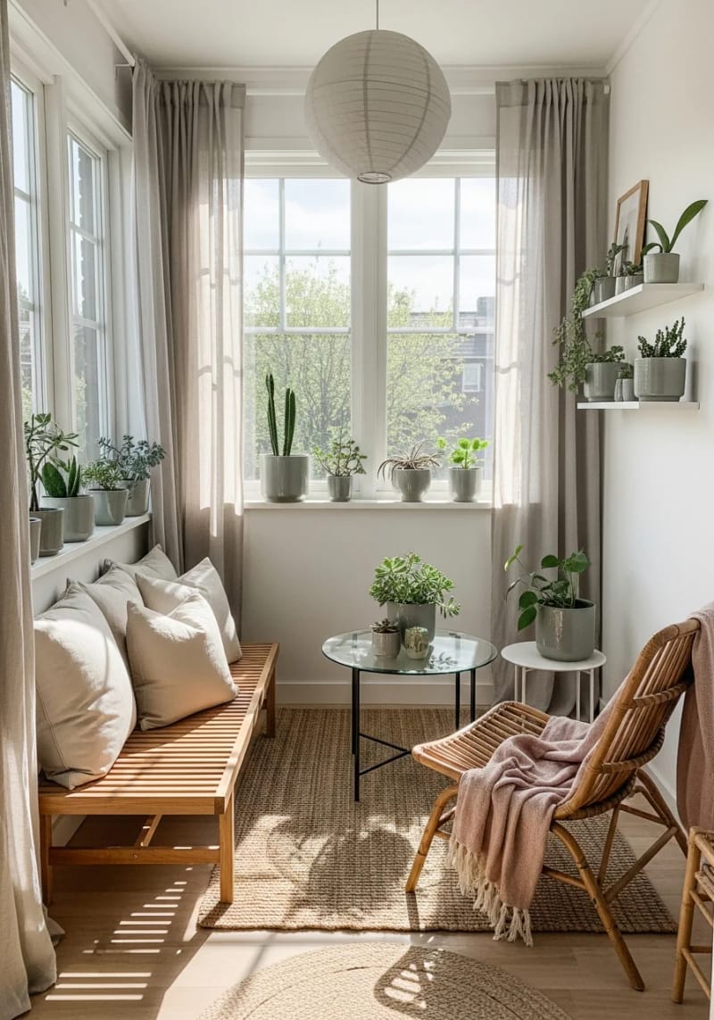 19 small conservatory ideas to open small rooms 56 Simple winter garden with succulents and minimalist furniture 1