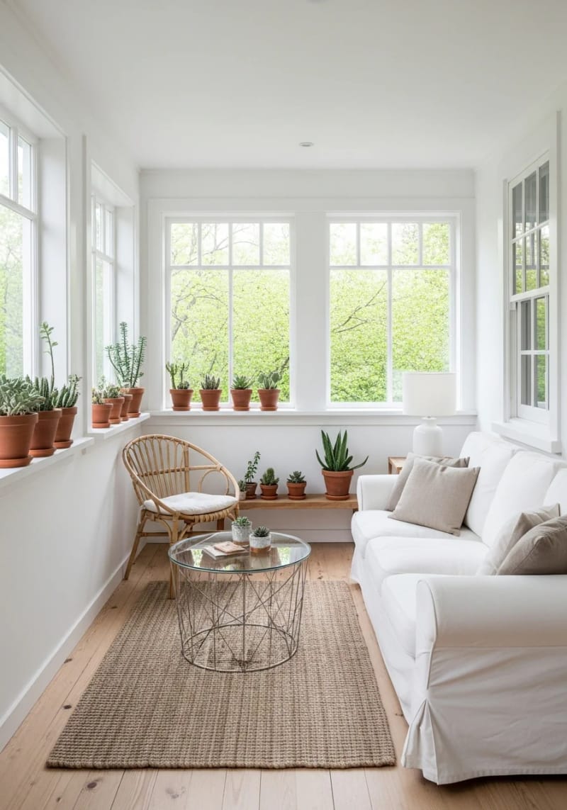 19 small conservatory ideas to open small rooms 57 Simple winter garden with succulents and minimalist furniture 1