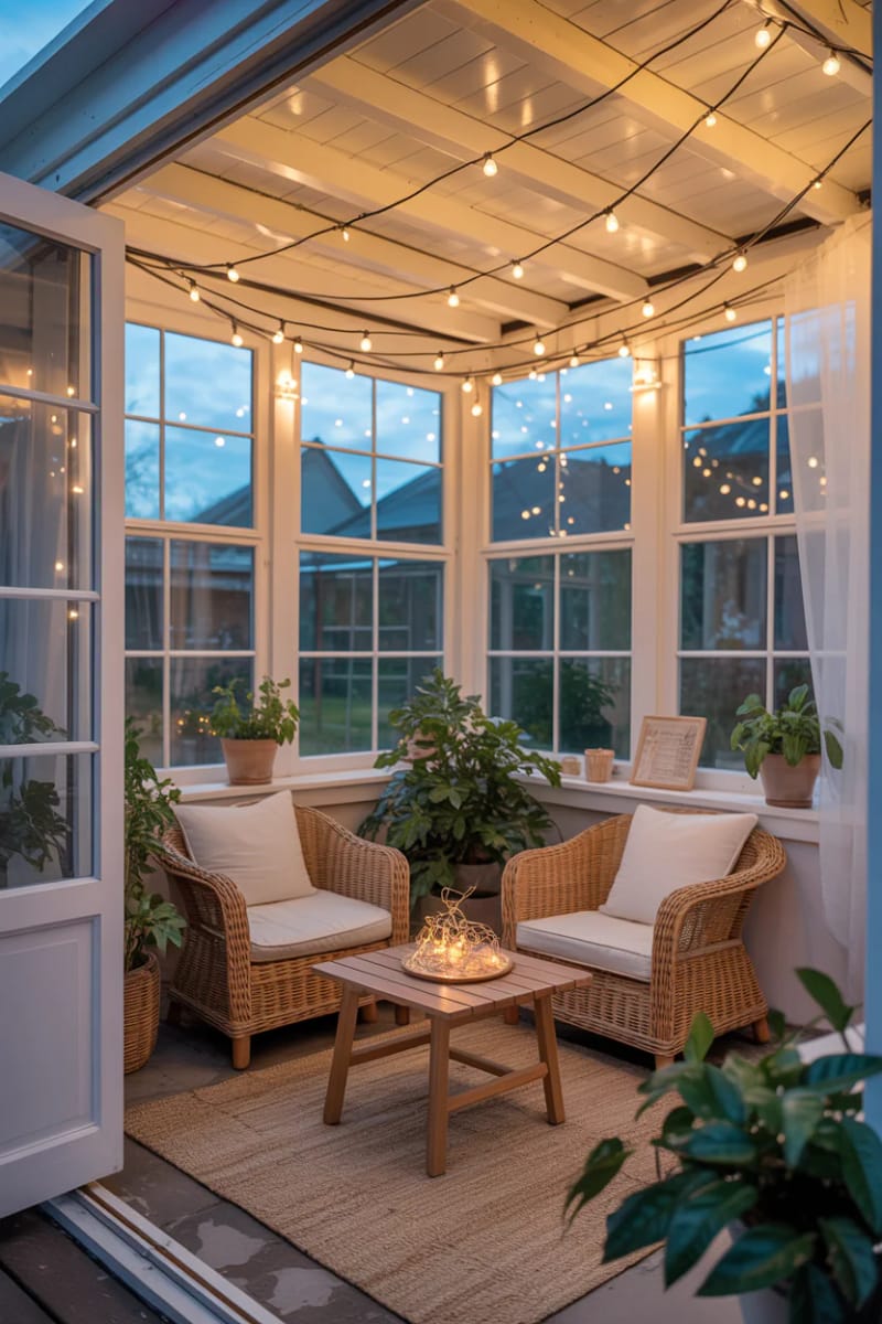 19 small conservatory ideas to lighten small rooms 7 Saitenfee lights over ceiling beams for magical evening bikes 1