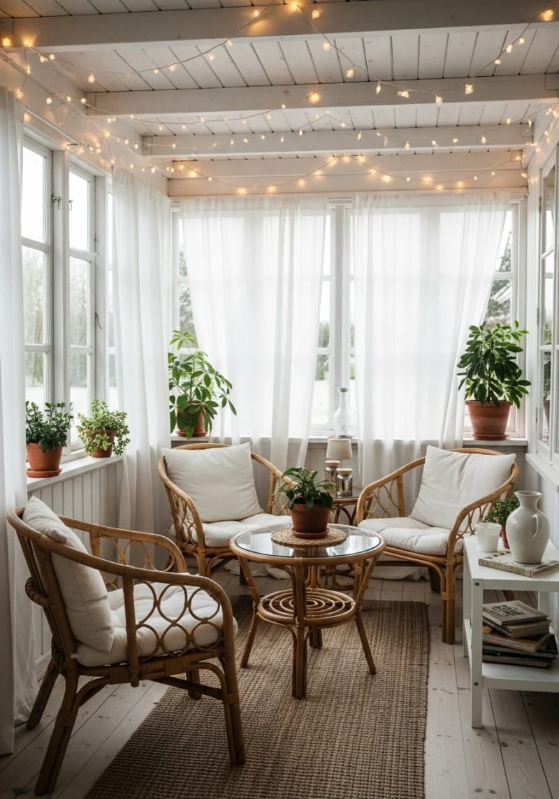 19 small conservatory ideas to lighten small rooms 8 Saitenfee lights over ceiling beams for magical evening bikes 1